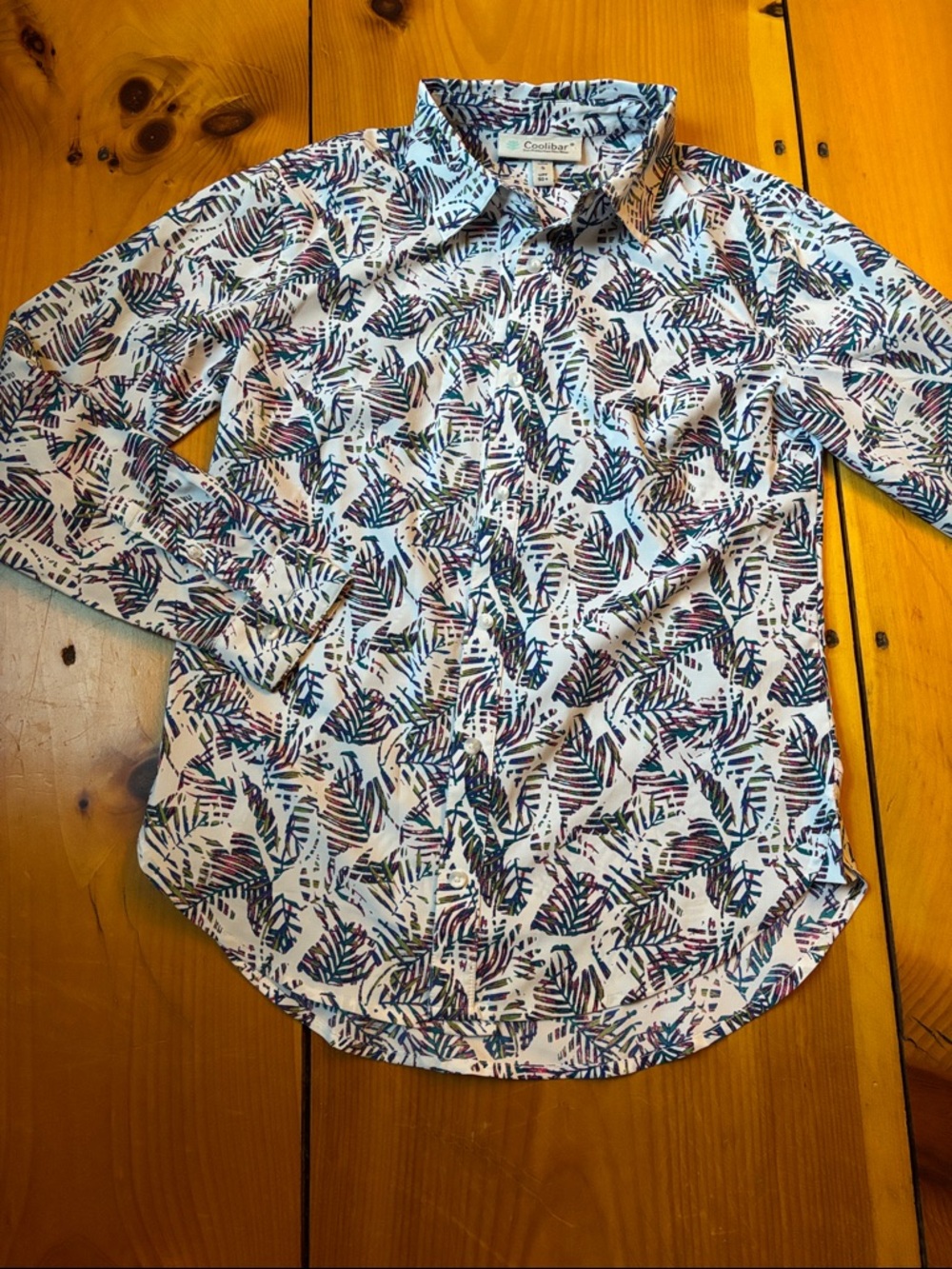 COOLIBAR S Printed Hepburn Shirt UPF 50+ Collared Button Front L/S Sun Coverage